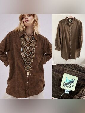 Jaded Gypsy Gauzy Cotton Button-Front Top